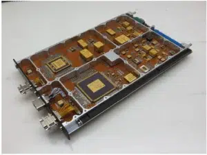 SXI DPU Flight Unit SXI instrument data processing board, showing the integrated 3D PLUS modules. credit : Sembay, S., Cheney, A., Hampson, R. et al. The Soft X-ray Imager (SXI) on the SMILE Mission. Space Sci Rev 221, 113 (2025).